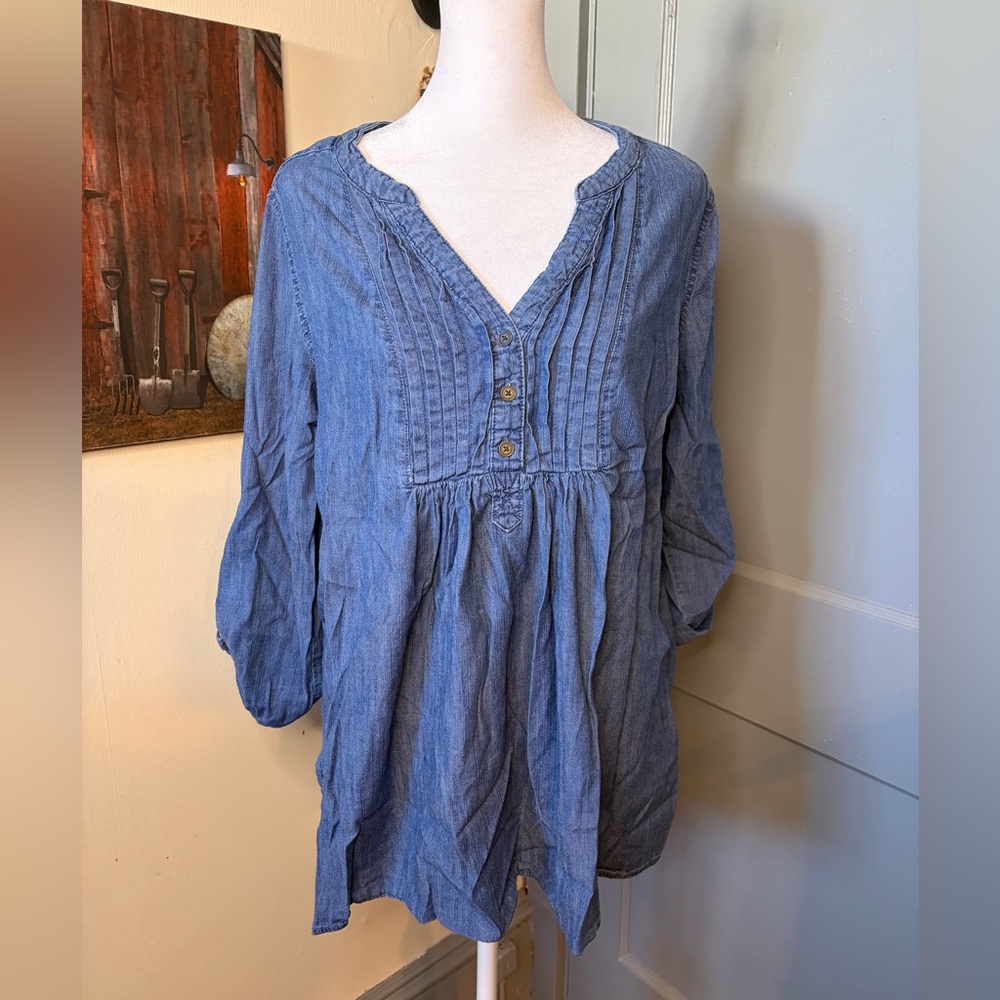 Motherhood Denim Blue Tunic with Pleated Front